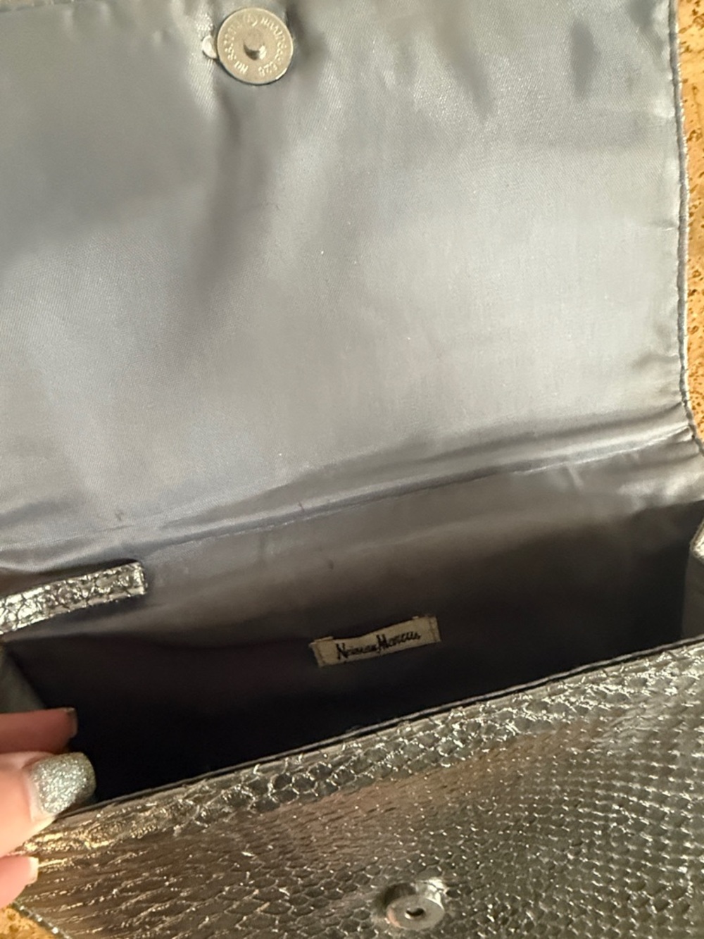 Neiman Marcus Metallic Silver Python-Embossed Wristlet Clutch - Picture 2 of 2